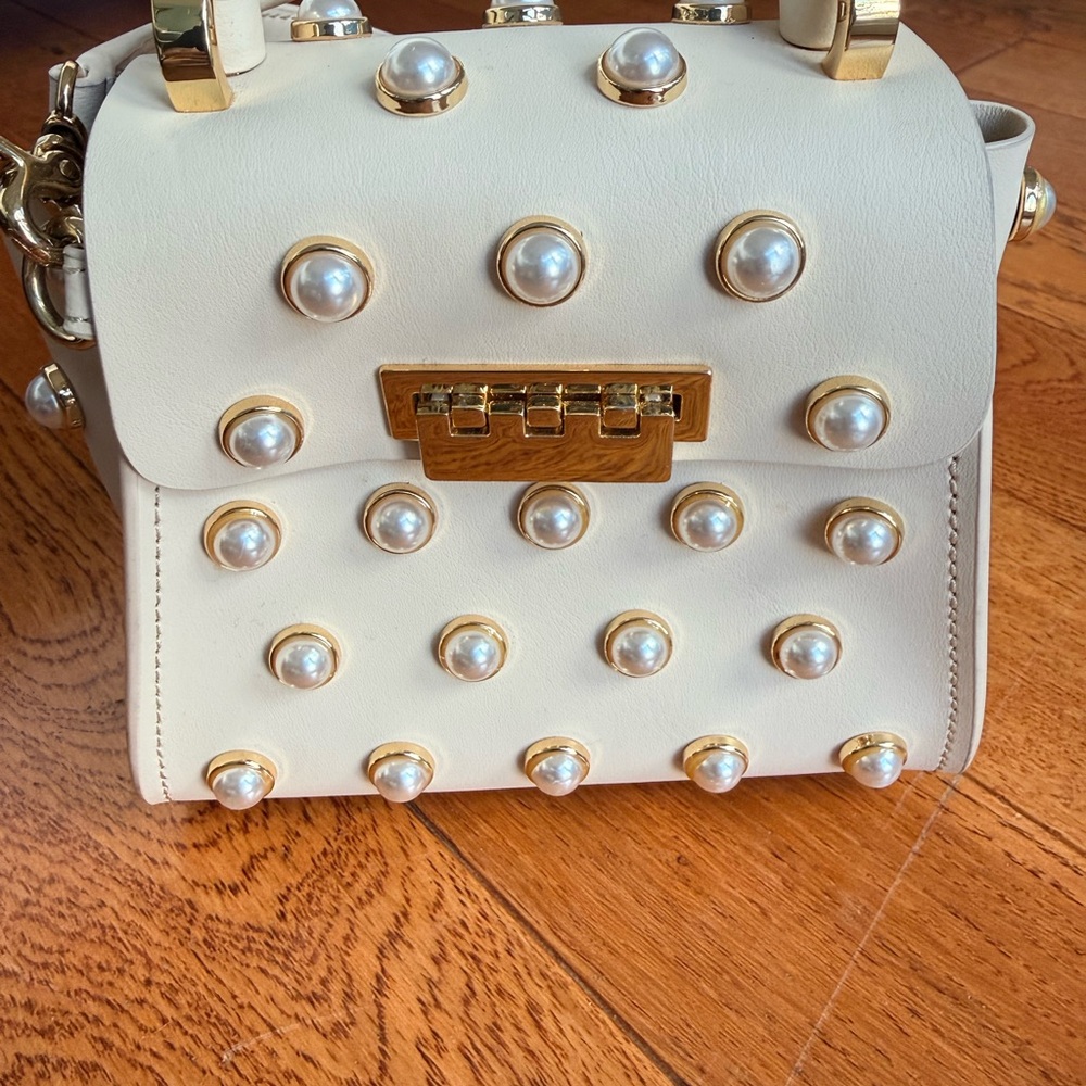 Zac Posen Cream Mini Bag with Gold and Pearl Accents